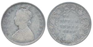 Victoria Empress, Silver ½ Rupee, 1888, Bombay Mint, A / II / B raised, (Prid 298). Fine.