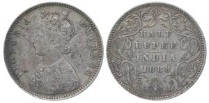 Victoria Empress, Silver ½ Rupee, 1888, Bombay Mint, A / II / No mint mark, (Prid 297). Ve