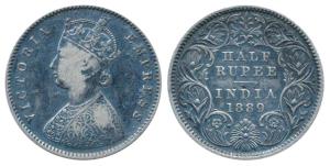 Victoria Empress, Silver ½ Rupee, 1889, Calcutta Mint, A / I / C incuse, (Prid 273). About