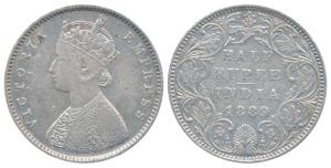 Victoria Empress, Silver ½ Rupee, 1889, Bombay Mint, A / II / B raised, (Prid 299). Very F