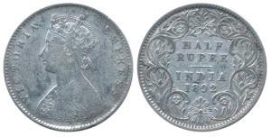 Victoria Empress, Silver ½ Rupee, 1892, Calcutta Mint, A / I / C incuse, (Prid 276). Fine+