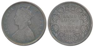 Victoria Empress, Silver ½ Rupee, 1892, Calcutta Mint, A / I / C incuse, (Prid 276). Very 