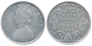 Victoria Empress, Silver ½ Rupee, 1893, Bombay Mint, A / I / B incuse, (Prid 303). About V