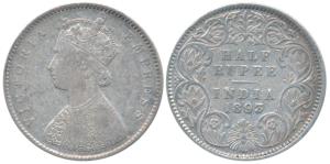 Victoria Empress, Silver ½ Rupee, 1893, Calcutta Mint, A / I / C incuse, (Prid 277). Fine.
