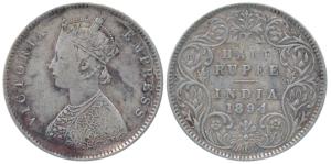 Victoria Empress, Silver ½ Rupee, 1894, Bombay Mint, A / I / B incuse, (Prid 304). Very Fi