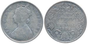 Victoria Empress, Silver ½ Rupee, 1894, Bombay Mint, A / I / B incuse, (Prid 304). Fine.
