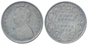 Victoria Empress, Silver ½ Rupee, 1894, Bombay Mint, A / I / B incuse, (Prid 304). Fine+.