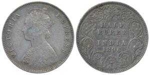 Victoria Empress, Silver ½ Rupee, 1896, Calcutta Mint, A / I / C incuse, (Prid 279). About