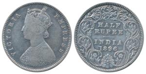 Victoria Empress, Silver ½ Rupee, 1896, Calcutta Mint, A / I / C incuse, (Prid 279). Fine+