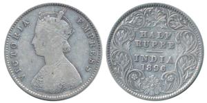 Victoria Empress, Silver ½ Rupee, 1896, Calcutta Mint, A / I / C incuse, (Prid 279). Fine+