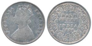 Victoria Empress, Silver ½ Rupee, 1896, Calcutta Mint, A / I / C incuse, (Prid 279). Fine.