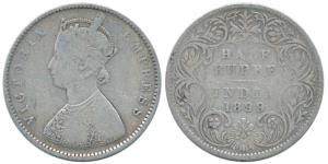 Victoria Empress, Silver ½ Rupee, 1899, Bombay Mint, A / I / B incuse, Inverted ‘B’ (Prid 