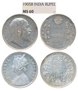 Victoria Empress, Silver Rupee, 1877, Bombay Mint, A2 / II / dot, (Prid 149); Edward VII, 