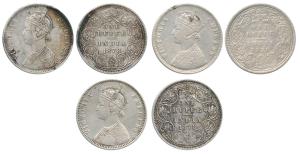 Victoria Empress, Silver Rupee (3), 1878, A / I / No mm Calcutta Mint; A / II / dot Bombay