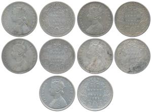 Victoria Empress, Silver Rupee, 1883, set of 5 different types, Calcutta Mint, A1 / I / C 