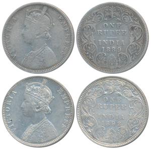 Victoria Empress, Silver Rupee, 1889, Bombay Mint, C2 / I / B raised, (Prid 176); 1892, C2