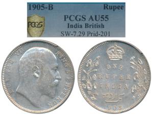 Edward VII, Silver Rupee, 1905, Bombay Mint, B incuse with dot on the vine, (Prid 201). Gr