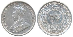 George V, Silver ¼ Rupee, 1913, Bombay Mint (Prid 455). Extremely Fine.