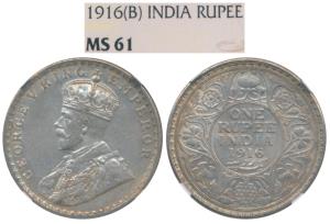 George V, Silver Rupee, 1916, Bombay Mint, (Prid 222). Graded by NGC MS61.