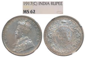 George V, Silver Rupee, 1917, Calcutta Mint, (Prid 213). Graded by NGC MS62.