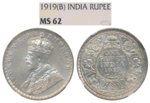 George V, Silver Rupee, 1919, Bombay Mint, (Prid 225). Graded by NGC MS62.