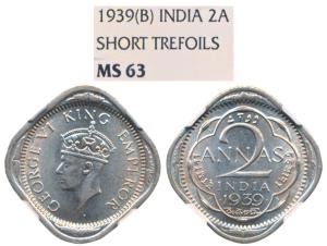 George VI, Cupro-Nickel 2 Annas, 1939, Bombay Mint, dot before and after the date numerals