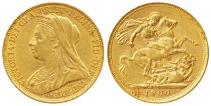 Australia, Victoria, Gold Sovereign, 8g, 1900, Veiled head, ‘S’ mint mark for Sydney Mint,