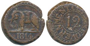 Ceylon, George III, Copper 1/12 Rix Dollar, 33.51g, obv. denomination within a circle, rev