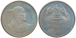 Lesotho, Moshoeshoe II, 50 Licente, 28.2g, obv. bust of a native to left, 1966, to commemo
