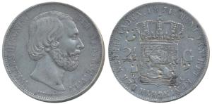 Netherlands, Willem III Koning, Silver 2 ½ Gulden, 24.72g, 1874 (KM 82). Arabic etched on 