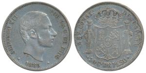 Philippines, Alfonso XII, Silver 50 Centimos, 12.82g, 1885 (KM 150). Very Fine+.