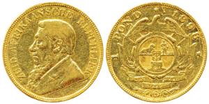 South Africa, Gold Kruger 1 Pond, 8g, 1898, rev. Single shaft wagon, (KM 10.2). Polished, 