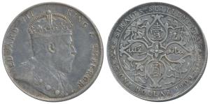Straits Settlements, Edward VII, Silver Dollar, 20.14g, 1909, rev. artistic design within 