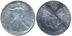 United States of America, Silver Dollar, 31.11g, 1993, Walking Liberty, (KM 273). Uncircul