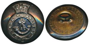 Poona Volunteers, Silver Coat Button, monogram consisting a garter surmounted by a crown w