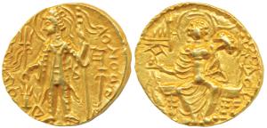 Later Kushanas, Shaka (c. 305-330 AD), Gold Dinar, 7.82g, obv. king nimbate standing left,