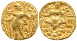 Guptas, Chandragupta II (c. 380-413 AD), Gold Dinar, ‘Archer’ type, obv. king nimbate, sta