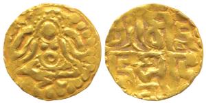 Kalachuris of Tripuri, Gangeya Deva (1015-1040 AD), Gold 4 ½ Masha, 4.17g, obv. Goddess La
