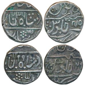 Deogarh Mint, Silver Rupee (2), Sawant Singh & Dulep Singh, both in the name of Shah Alam 