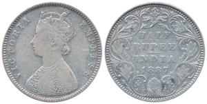Victoria Empress, Silver ½ Rupee, 1887, Bombay Mint, A / II / B raised, (Prid 296). Fine+.