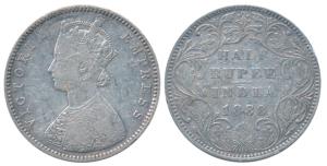 Victoria Empress, Silver ½ Rupee, 1888, Bombay Mint, A / II / B raised, (Prid 298). Fine+.