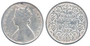 Victoria Empress, Silver ½ Rupee, 1889, Calcutta Mint, A / I / C incuse, (Prid 273). Ex-mo