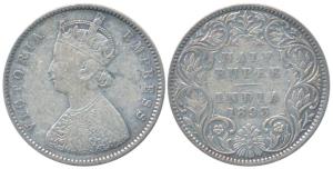 Victoria Empress, Silver ½ Rupee, 1893, Bombay Mint, A / I / B incuse, (Prid 303). Fine+.