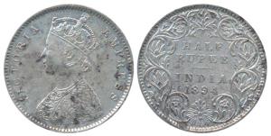 Victoria Empress, Silver ½ Rupee, 1894, Bombay Mint, A / I / B incuse, (Prid 304). Very Fi