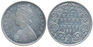 Victoria Empress, Silver ½ Rupee, 1894, Bombay Mint, A / I / B incuse, (Prid 304). Fine+.