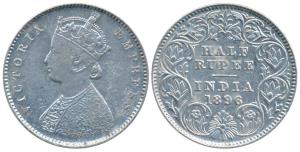 Victoria Empress, Silver ½ Rupee, 1896, Calcutta Mint, A / I / C incuse, (Prid 279). Very 