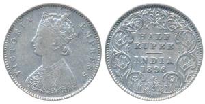 Victoria Empress, Silver ½ Rupee, 1896, Calcutta Mint, A / I / C incuse, (Prid 279). About