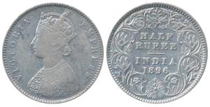 Victoria Empress, Silver ½ Rupee, 1896, Calcutta Mint, A / I / C incuse, (Prid 279). Fine+