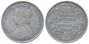 Victoria Empress, Silver ½ Rupee, 1896, Calcutta Mint, A / I / C incuse, (Prid 279). Fine.