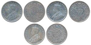 George V, Silver ½ Rupee (3), 1912, 1914 & 1917, Bombay Mint. Fine to Very Fine+. (3)